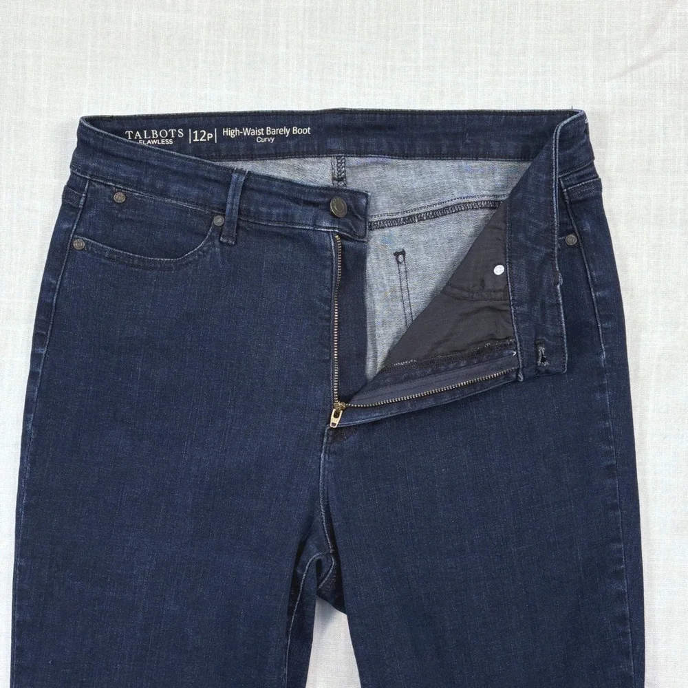 Talbots Flawless High-Waist Barely Boot Curvy Jeans 12P Dark Indigo Blue Classic
